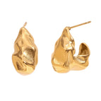 Beating Pattern Hook Shape Ear Studs-Gold
