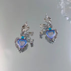 F2539 Blue Love Heart Stud Earrings