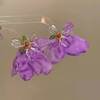 Exquisitely woven flower tassel purple chiffon petal earrings