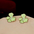 Cream green flower earrings