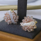 Pink Glazed Natural Pearl Stud Earrings