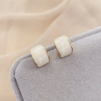 1# Arched Dripping Beige Earrings-Gold/1.3*1.1cm