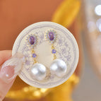 Purple Zircon Large Pearl Earrings