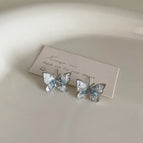 Crystal Butterfly Earrings 925 Silver Needle Real Gold Plated