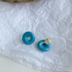 Bordeaux Blue Donut Thick Copper Gold-Plated Mosquito Coil Clip-On Earrings