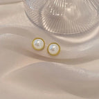 41# Golden Edge Pearl Stud Earrings