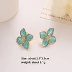 418-Four-Petal Flower Dripping Stud Earrings【Green】