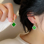 Green four-leaf clover earrings