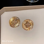 Gold Button Circle Stud Earrings (G0727)