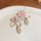 62# Ear Hook-Gold/1.3*1.1cm-Pink Flower Water Drop