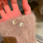 102#Sugar cube cat's eye pearl rhinestone stud earrings