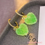 Green Crystal Heart Earrings