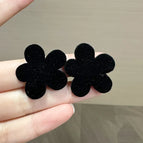 Vintage Black Flocked Flower Stud Earrings