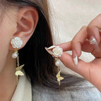 45#Butterfly tassel camellia earrings
