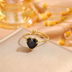 Black Open Adjustable Single Diamond Heart Ring