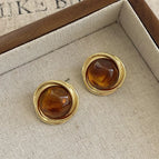 Brown Round Geometric Stud Earrings-2.2cm