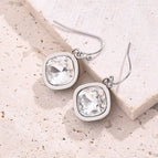 16.5x14.5mm (Needle Thickness:0.8mm) / White Rhinestone Square Earrings (Steel Color) / 1 Pair/Package