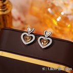 19#Hollow Brown Heart Earrings