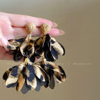 40 # Brown Bud Leopard Print Fabric Tassel Stud Earrings