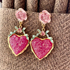 2410078 Pink Rose Love Heart Flower Earrings (S925 Silver Needle)