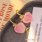 Pink Crystal Heart Earrings