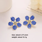425-Five Petal Flower Dripping Stud Earrings【Blue】
