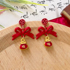 Red Bow Lucky Bag Pendant Earrings
