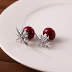 Silver Red Beads-ear Clip