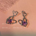 Purple Zircon Love Stud Earrings
