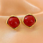 Angora Red Ball Bead Earrings ES21486-1