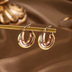 One Size / Gold and Silver Staggered Earrings / Pair