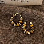 Tiger Eye Stone Beaded Earrings-2.2CM