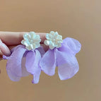 Forest Style White Gardenia Purple Mesh Petal Earrings