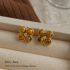Four-Leaf Flower Tigereye-E0199 Silver Needle