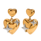 Size Heart-Shaped Multi-Part Pentagram Stud Earrings-Two colors