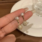 46# diamond-encrusted pearl rear-mounted stud earrings