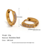 Rounded Edge Zircon Earrings-Gold-10mm