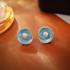Ocean Blue Conch Pearl Earrings (S925 Silver Needle)