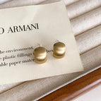Gold Small Bean Stud Earrings - Silver Needle