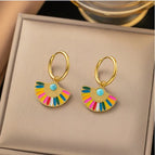 7 [Ag147] Painted Fan-Shaped Earrings Gold