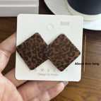 4578 Flocked Brown Leopard Print Oversized Square Earrings