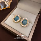 25 # Cat's Eye Pearl Stud Earrings (Real Gold Plating)