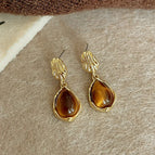 1#Maillard Tiger Eye Stone Water Drop Earrings