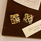 925 Silver Needle-Yellow Leopard Print Large Square Stud Earrings (Bb3051)-