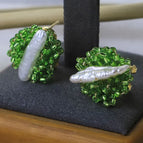 Green Glazed Natural Pearl Stud Earrings
