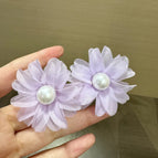 Simple Pearl Purple Flower Earrings