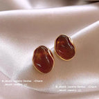French Irregular Amber Ear Studs