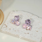 E0199 Silver Needle-Crystal Cube Sugar-Transparent Pink