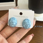 4608 Blue Cracked Oval Curved Earrings