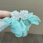 White Hydrangea Blue Green Chiffon Petal Earrings
